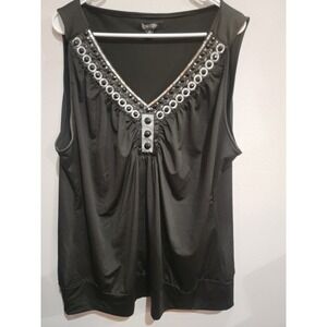 Woman By Design 3X Black V-Neck Sleeveless Top, Beaded & Embellished Neckline